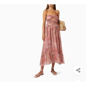 NWT Strapless Arianne Dress Misa‎ Los Angeles Paisley Pink Chiffon Size M
